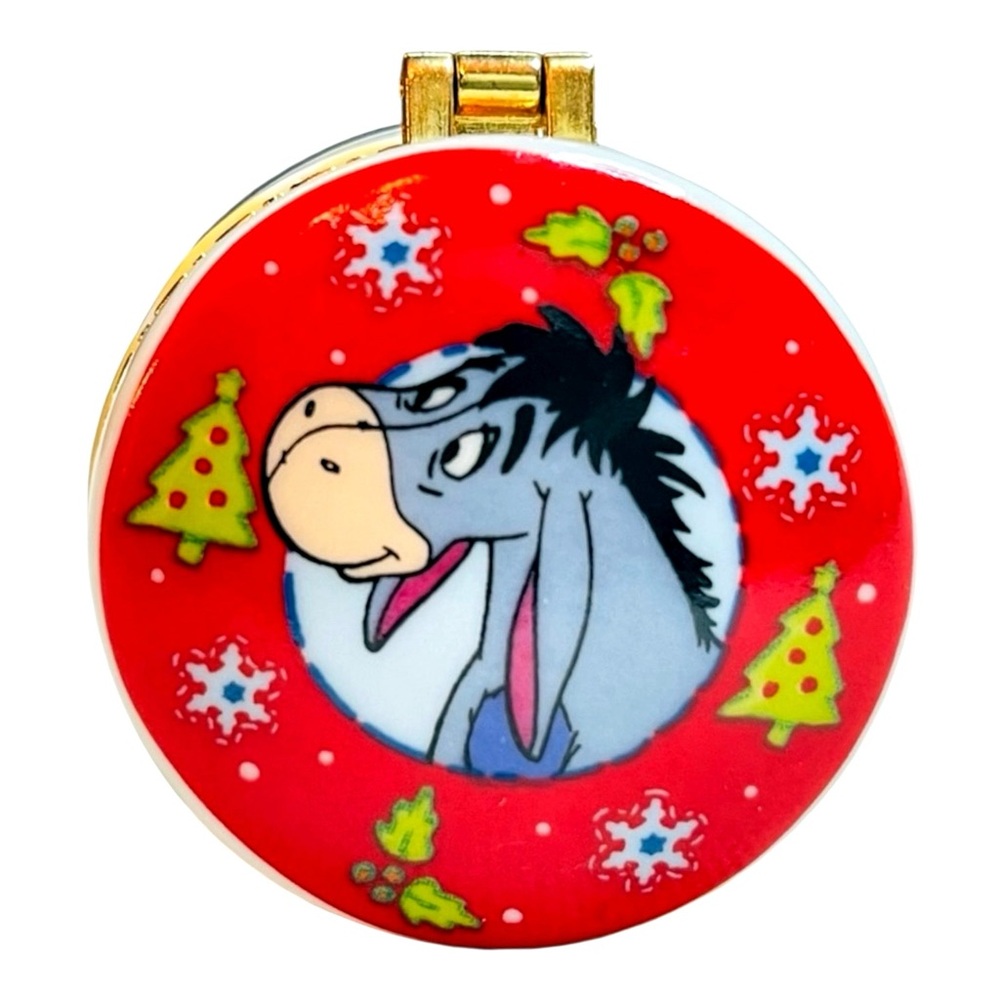 VTG 1997 Disney Winnie the Pooh Eeyore Christmas Porcelain Hinged Trinket Box
